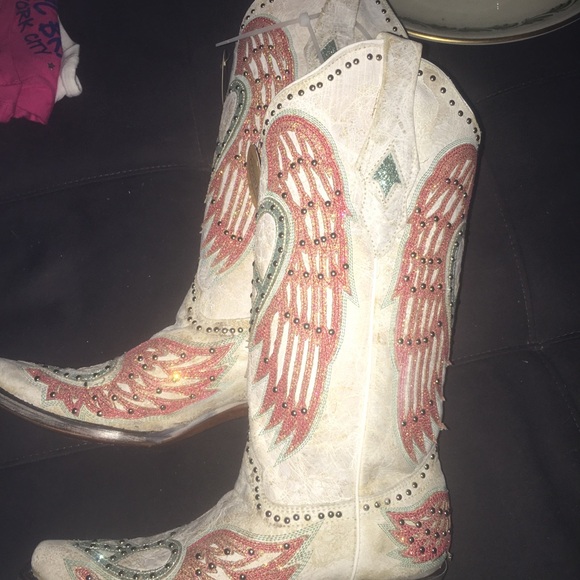 Glitz Corral leather boots ladies size 7 wings super sexy chic boots - Picture 6 of 8